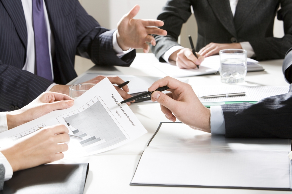 business meeting looking at financials