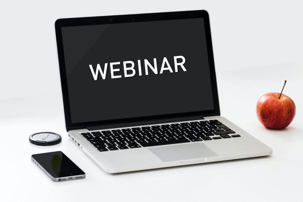 Laptop with the word Webinar on the screen