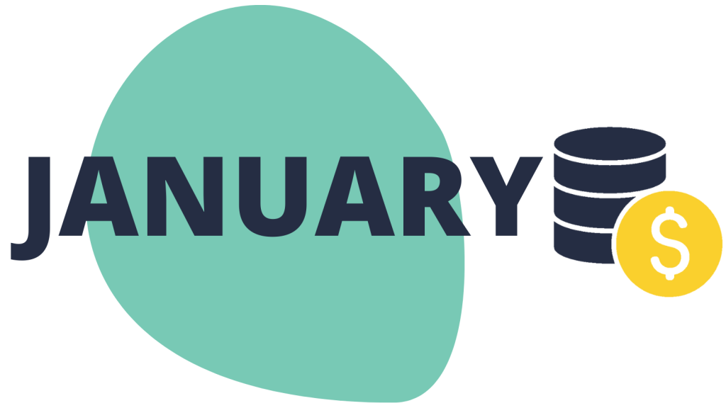 the word January with a pile of coins icon